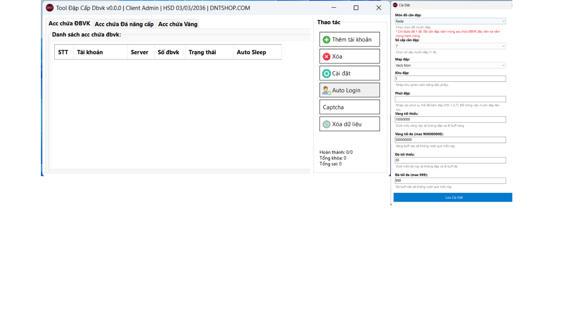 Tool Đập Cấp Dbvk